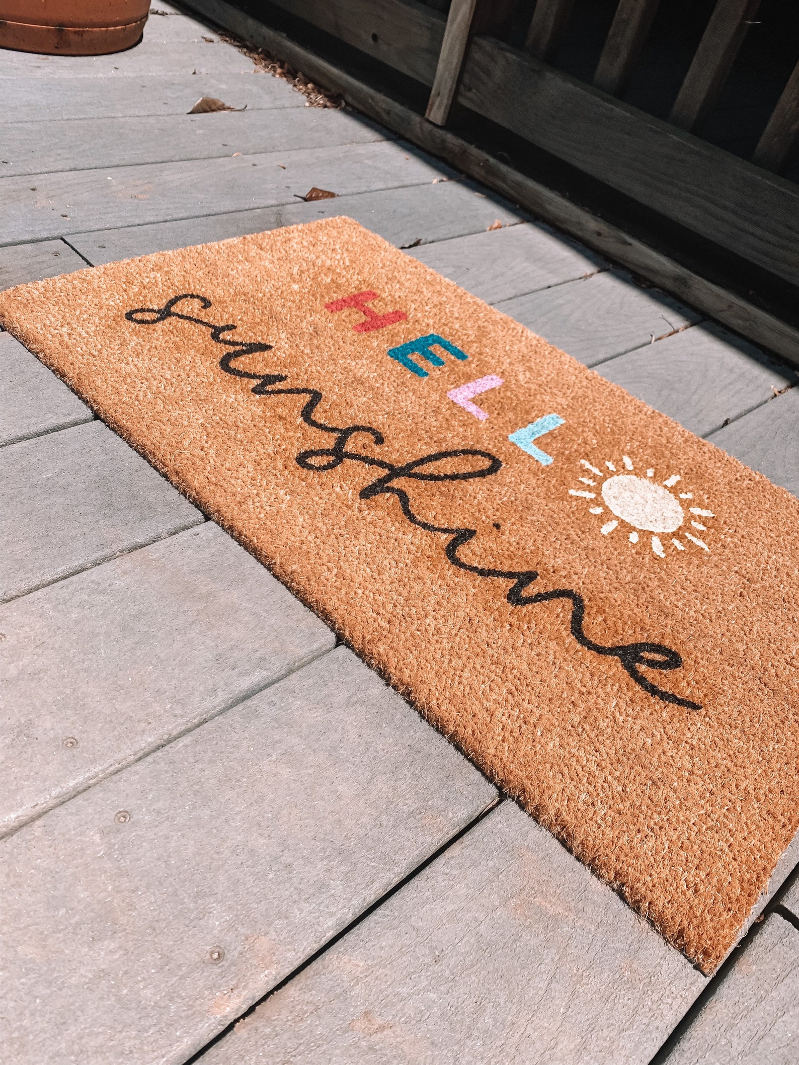 Hello Sunshine Doormat Colorful Summer Doormat Outdoor Etsy