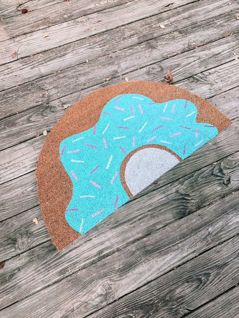 Cute Donut with Sprinkles Doormat Doughnut Doormat Cute Welcome Doormat Funny Front Doormat Housewarming Gift Customizable Doormat image 5