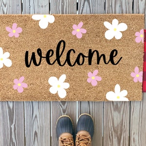 Colorful Floral Welcome Mat | Cute Floral Front Doormat | Spring Welcome Mat | Spring & Summer Porch Decor | Customizable Housewarming Gifts
