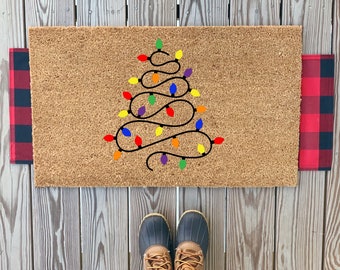 Christmas Light Tree Doormat | Cute Christmas Welcome Mat | Outdoor Christmas Decor | Colorful Christmas Lights Decor | Christmas Tree Mat