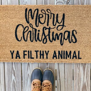 Merry Christmas Ya Filthy Animal Doormat | Funny Christmas Welcome Mat | Outdoor Seasonal Patio Decor | Winter Front Doormat Happy Holidays