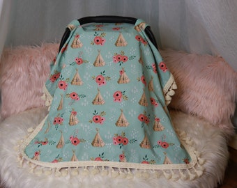 Baby Carseat Cover - Blue Floral