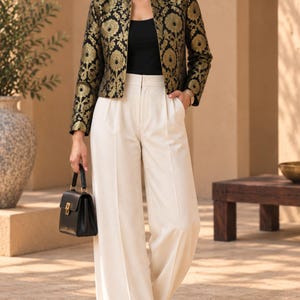 Black Banarasi Jacket for Women's Open Front Indian Jacket Brocade evening Blazer, Customizable