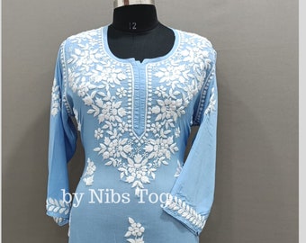 Nibs Tog Lucknowi Chikankari Kurta for Women with Stretch Pant | Modal Cotton Kurti | Cotton Kurta for Women | Handmade Kurta |Free Shipping