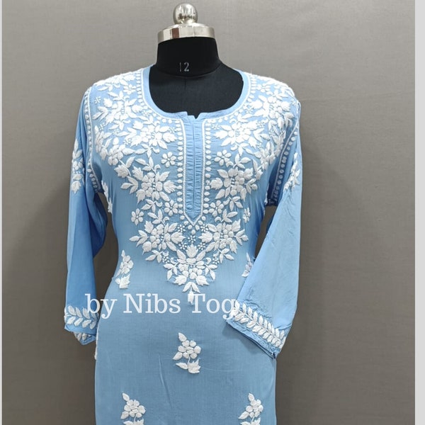 Nibs Tog Lucknowi Chikankari Kurta for Women with Stretch Pant | Modal Cotton Kurti | Cotton Kurta for Women | Handmade Kurta |Free Shipping