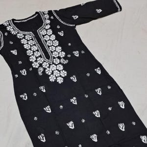 Kurta Chikankari de algodón suave hecha a mano para mujer, ropa étnica india, kurta bordada