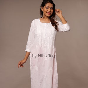 Nibs Tog White Cotton Chikankari Kurta for Women with Red Embroidered Chikankari Pant