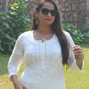 Handmade White Chikankari Kurta Palazzo set with inner | Indian Ethnic wear for Women