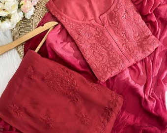 Ombre Chikankari Kurta Palazzo Set with Dupatta for Women, Indian Salwar kameez Set ethnic wear