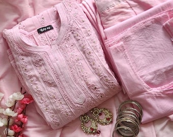 Pink Chikankari Anarkali Suit with Dupatta Ready to wear Indian Wedding Dress