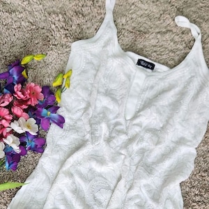 Strappy Chikankari Tunic Top White Short Kurti Georgette Handmade with Matching Spaghetti