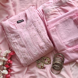 Pink Chikankari Anarkali Suit: Georgette Indian Wedding Dress