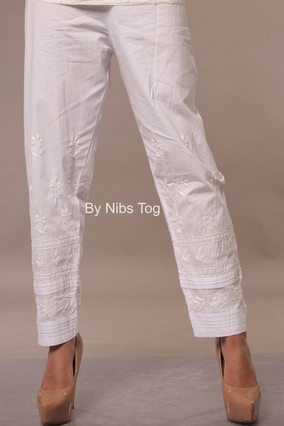 Lucknowi Chikankari Pants, Stretchable White Cotton Pants, Ankle Length  Pants, Chikankari for Indian Kurta, Straight Pants, Indian Clothes -   Canada