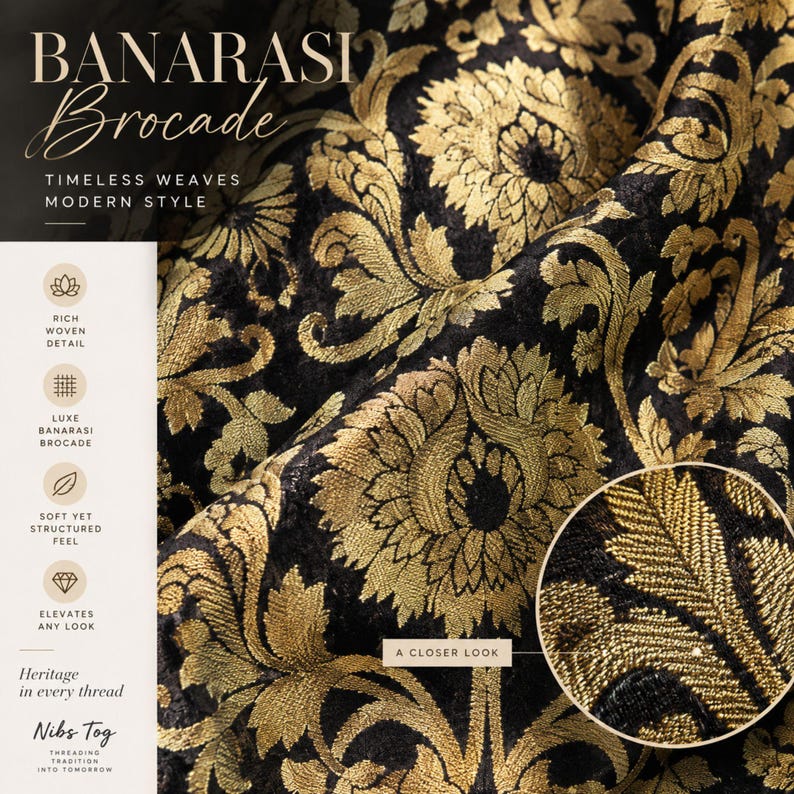 Black Banarasi Jacket for Women's Open Front Indian Jacket Brocade evening Blazer, Customizable
