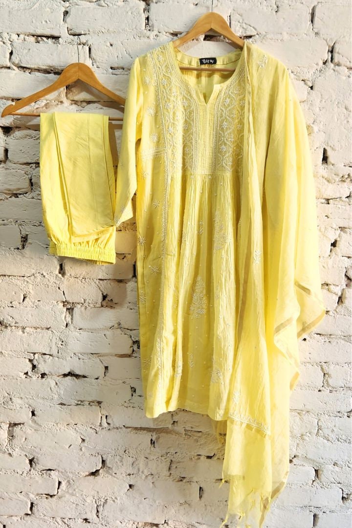 White Yellow Organic Mulmul Dupatta main image 1