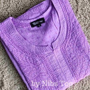 Mystique Mauve Chikankari Kurta for Women | Handmade Indian Lucknowi Kurti Ethnic Casual Wear