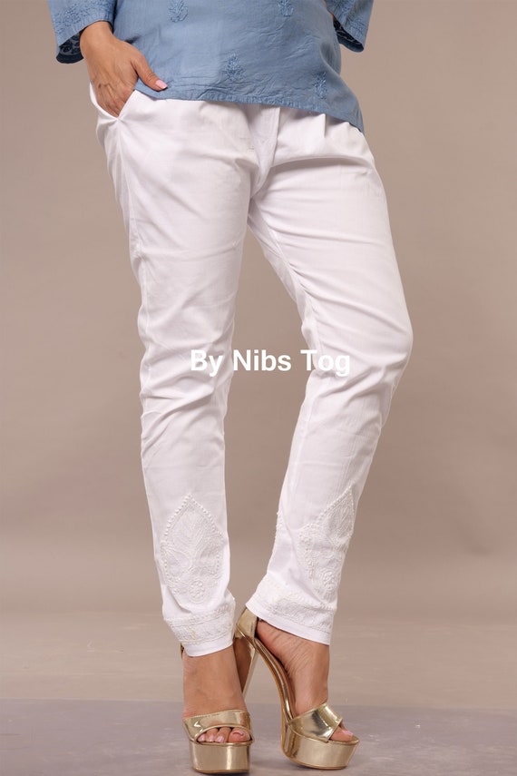 Buy Chikankari Stretchable Pants for Women Online from India's Luxury  Designers 2023