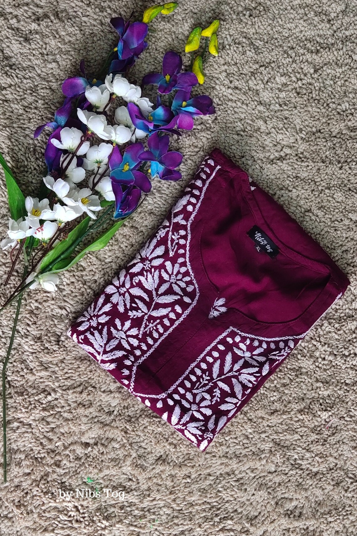 Chikankari Embroidered Women’s Long Kurta – Purple