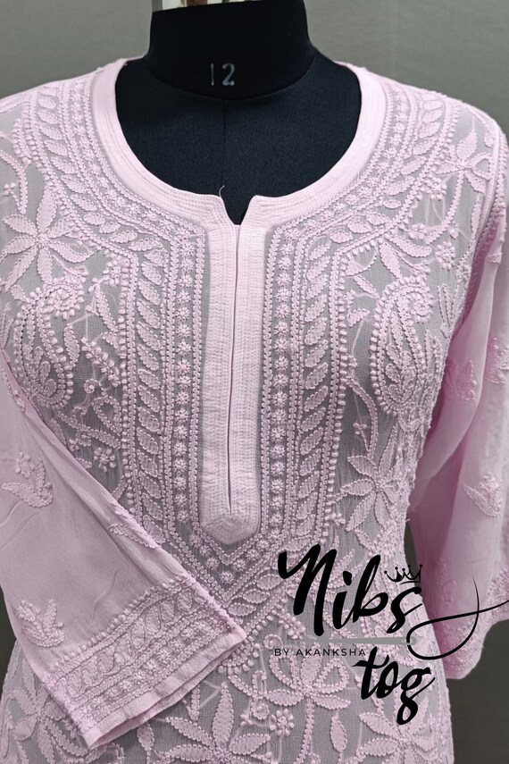 Lakhnavi Chikankari Kurta /Kurti Dark Pink | Boho street style, White  leggings, Formal looks