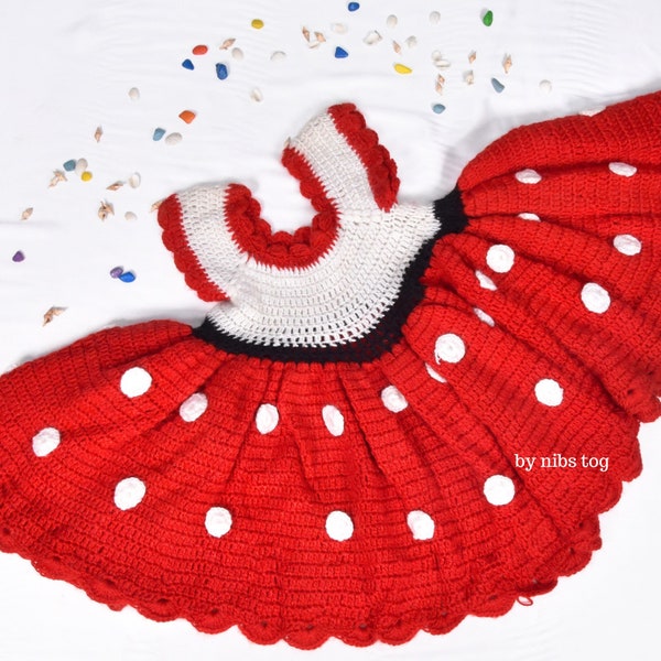 Robe rouge Minnie Mouse tricotée à la main pour bébé fille Style ajusté à pois pour fille de 7 ans