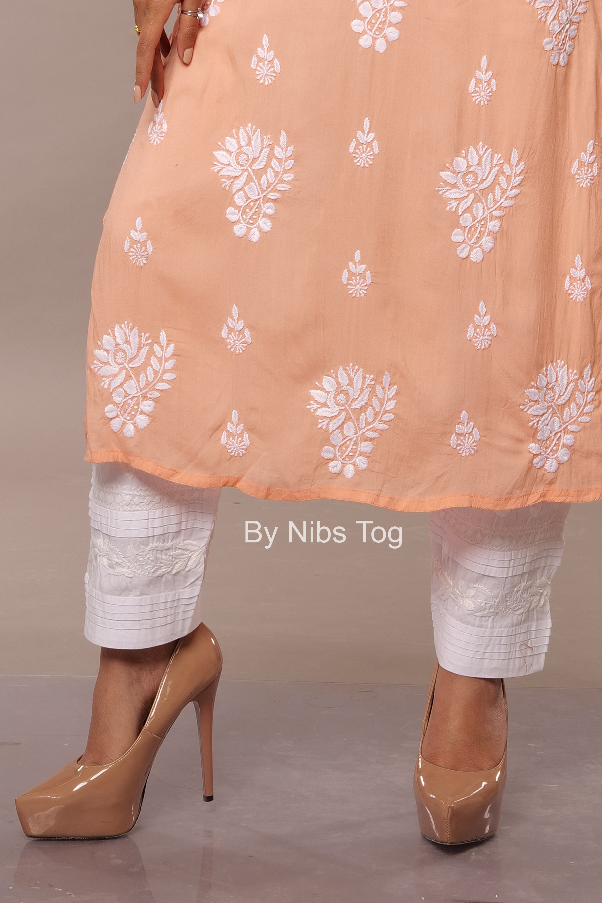 Lucknowi Chikankari Pants, Stretchable White Cotton Pants