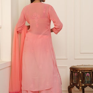 BEIGE VELVET KURTA PALAZZO WITH CHIKANKARI DUPATTA