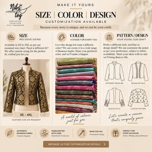 Black Banarasi Jacket for Women's Open Front Indian Jacket Brocade evening Blazer, Customizable