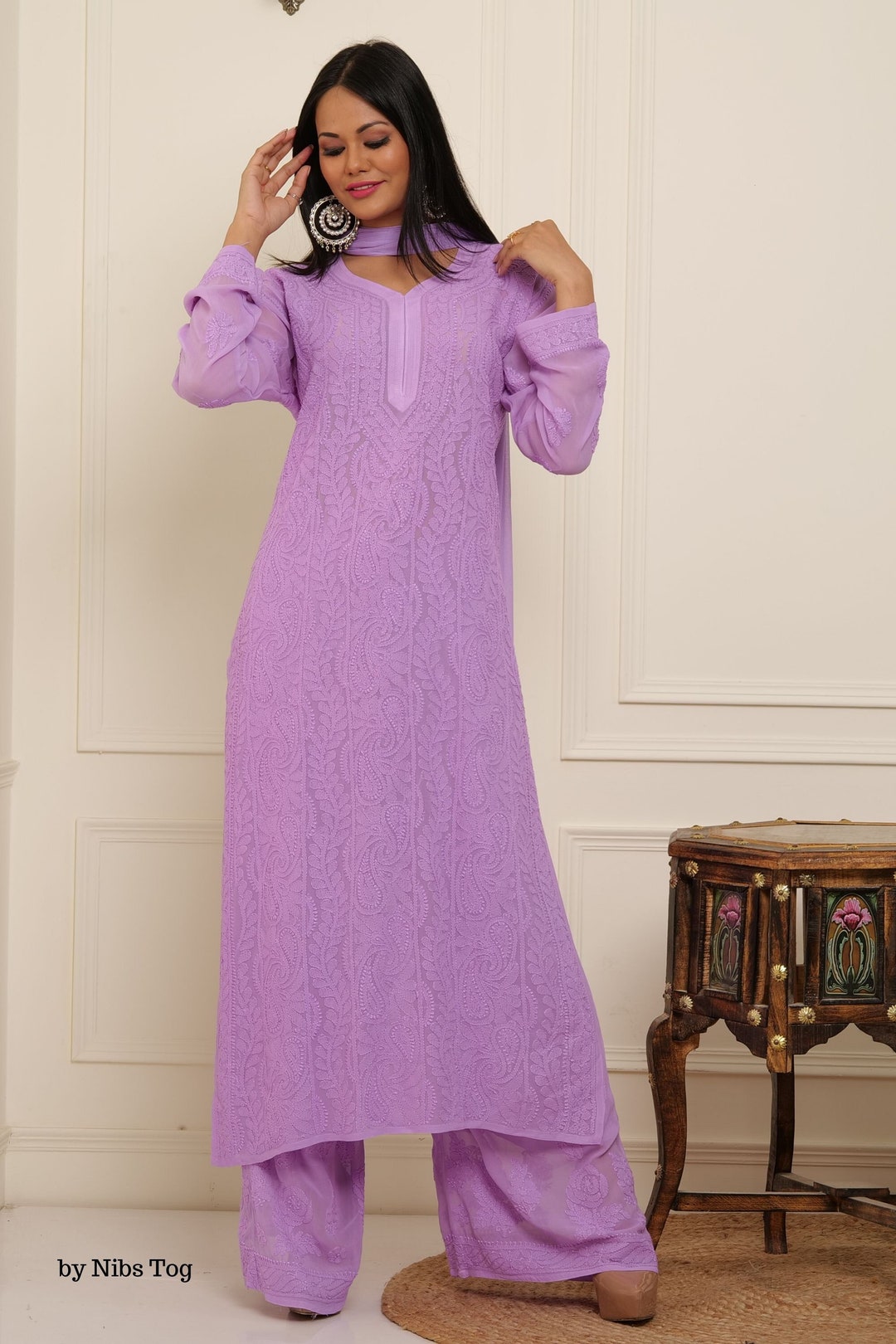 Women’s Pink Chikankari Embroidered Kurta Set with Palazzos – Elegant Ethnic Wear | Indiaista