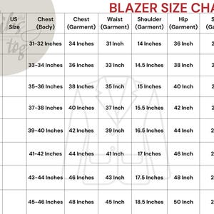 Nibs Tog Size Chart for Blazer
