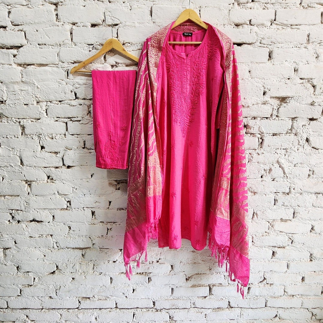 Women Pink Simar Butti Un Stitched Suit Ethnic Collections main image 1