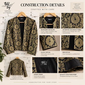 Black Banarasi Jacket for Women's Open Front Indian Jacket Brocade evening Blazer, Customizable