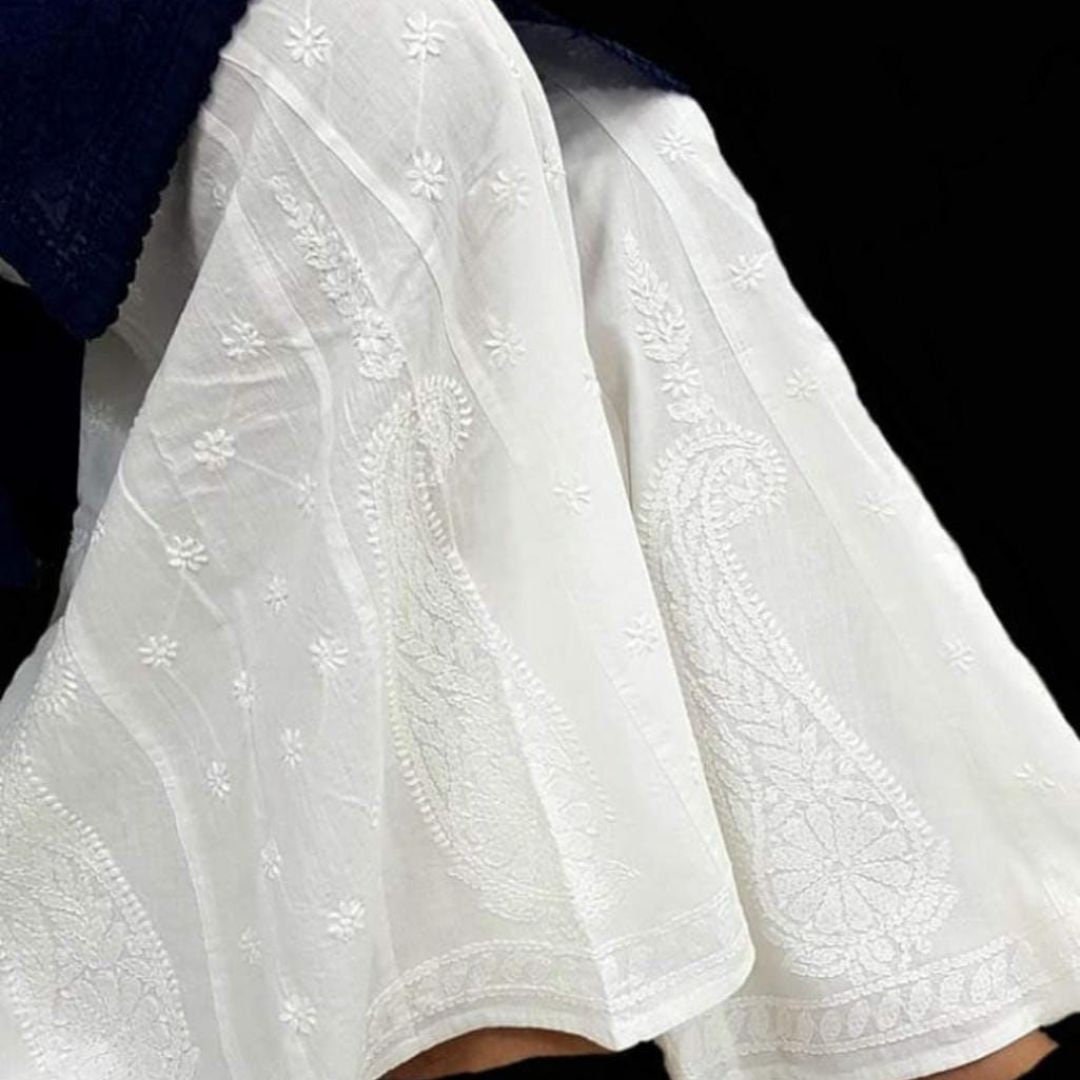 Chikankari White Cotton Palazzo Pants for Women