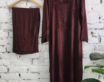 Chikan Kurta Set with Dupatta, Brown Lucknowi Chikankari Kurti, Embroidered Indian Salwar Kameez, Ethnic Women Outfit
