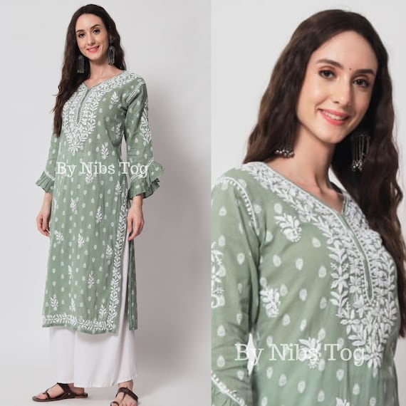 Pink Cotton Chikankari Kurti with Floral Motifs – Parinita Sarees and  Fashion