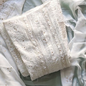 Ontwerper witte Chikankari Anarkali met Dupatta Set Pure Georgette aanpasbare Indiase feestkledingjurk