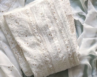 Customizable Handmade Chikankari Anarkali Suit for Women : Indian Wedding Dress