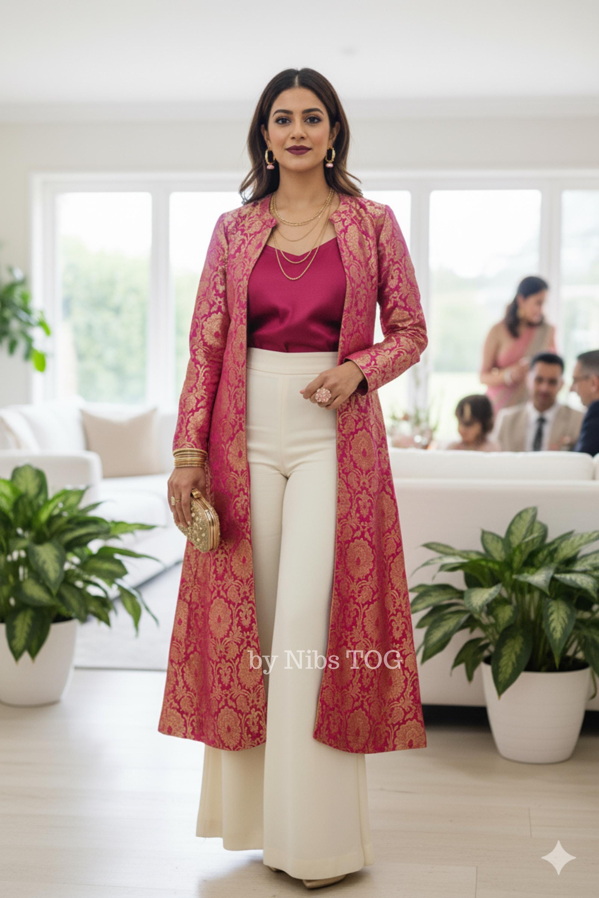 knee length dresses for ladies Multi-Colored Ethnic Maxi Dress with Embroidered Jacket main image 1