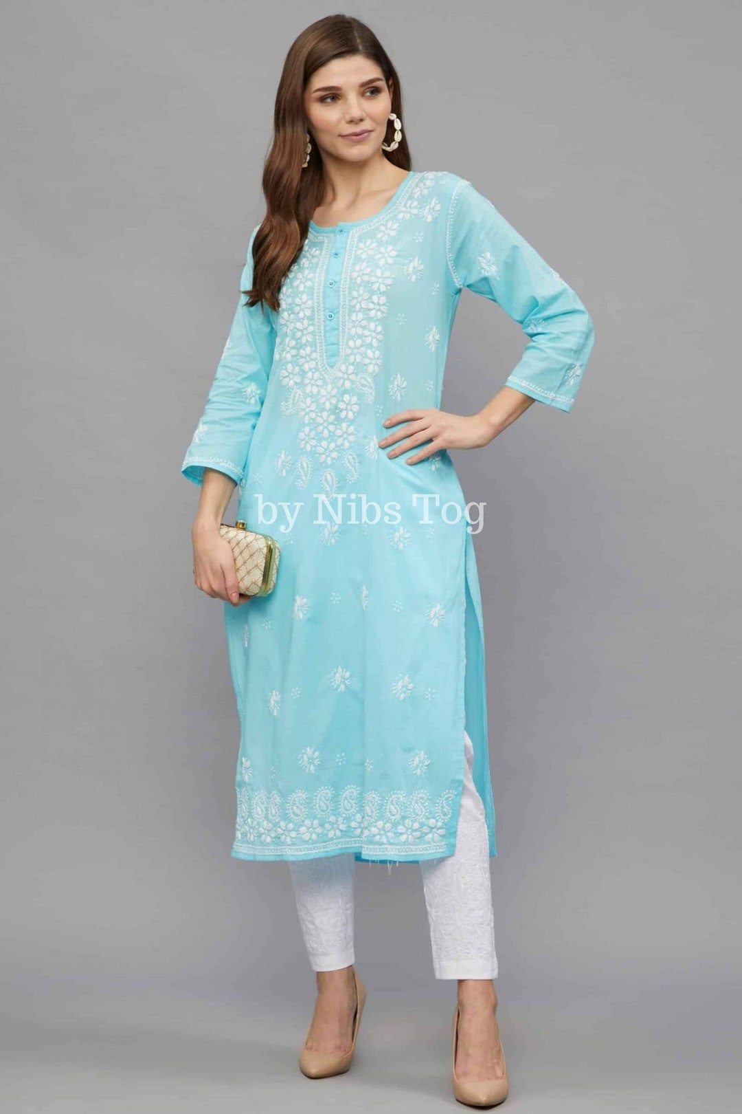 Nibs Tog Women's Lucknowi Chikankari Hand Embroidered