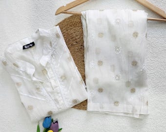 White Chikankari Suit - Embroidered Cotton Kurta Set for Women - Ethnic Indian Party Wear - Lucknowi Salwar Kameez - Summer Wedding Outfit