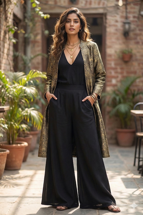 Buy Black N Gold Banarasi Long Jacket Online - by Nibs Tog Xs Buy Black N Gold Banarasi Long Jacket Online - by Nibs Tog Xs