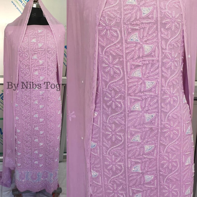 Lilac Chikankari Dress Material for Women Hand Embroidery Etsy