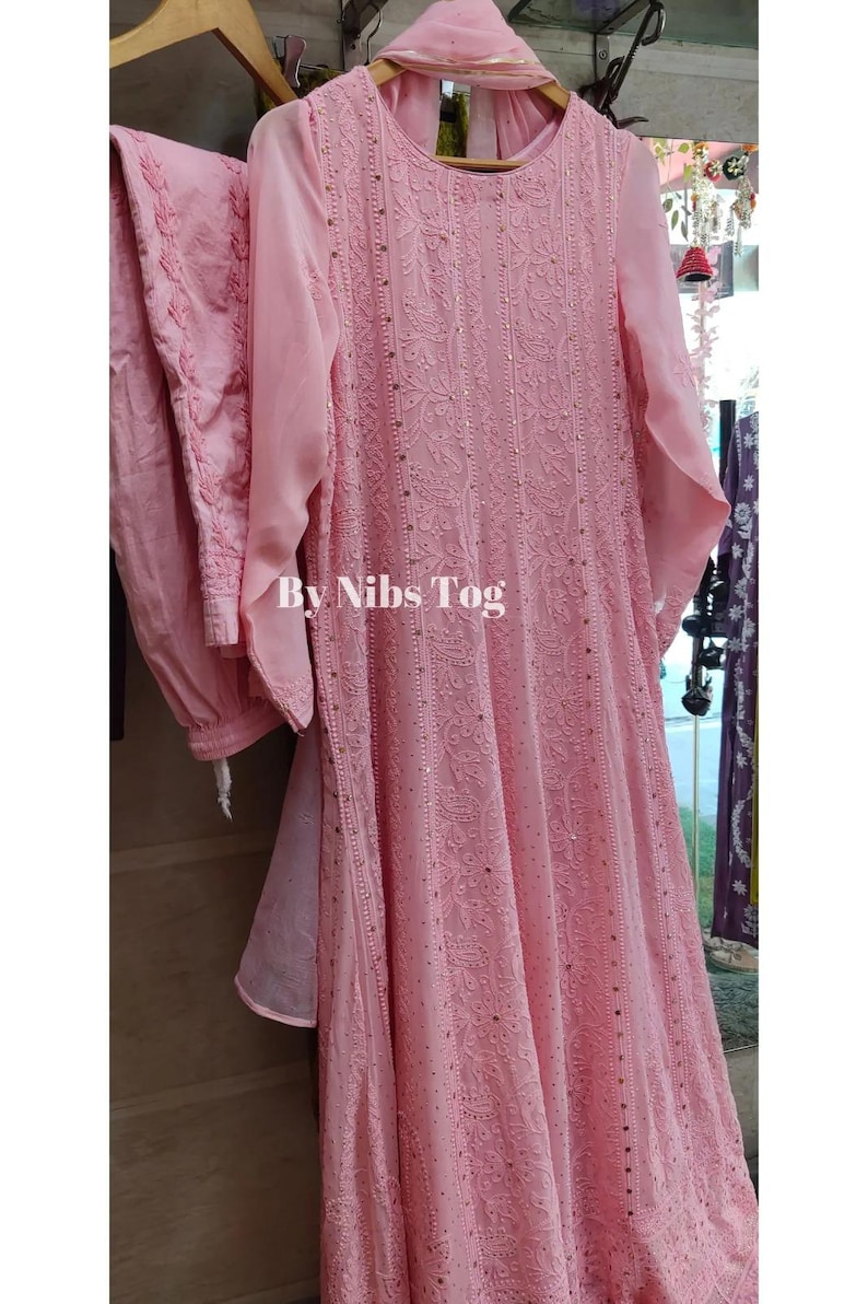 Customizable Handmade Chikankari Anarkali Suit for Women : Indian Wedding Dress image 10