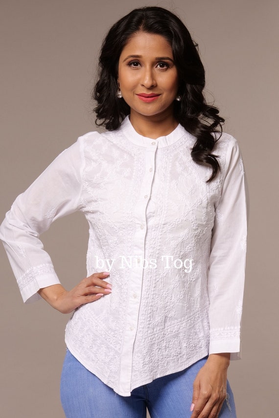 Nibs Tog Lucknowi Chikankari Cotton Top White Cotton Top - Etsy