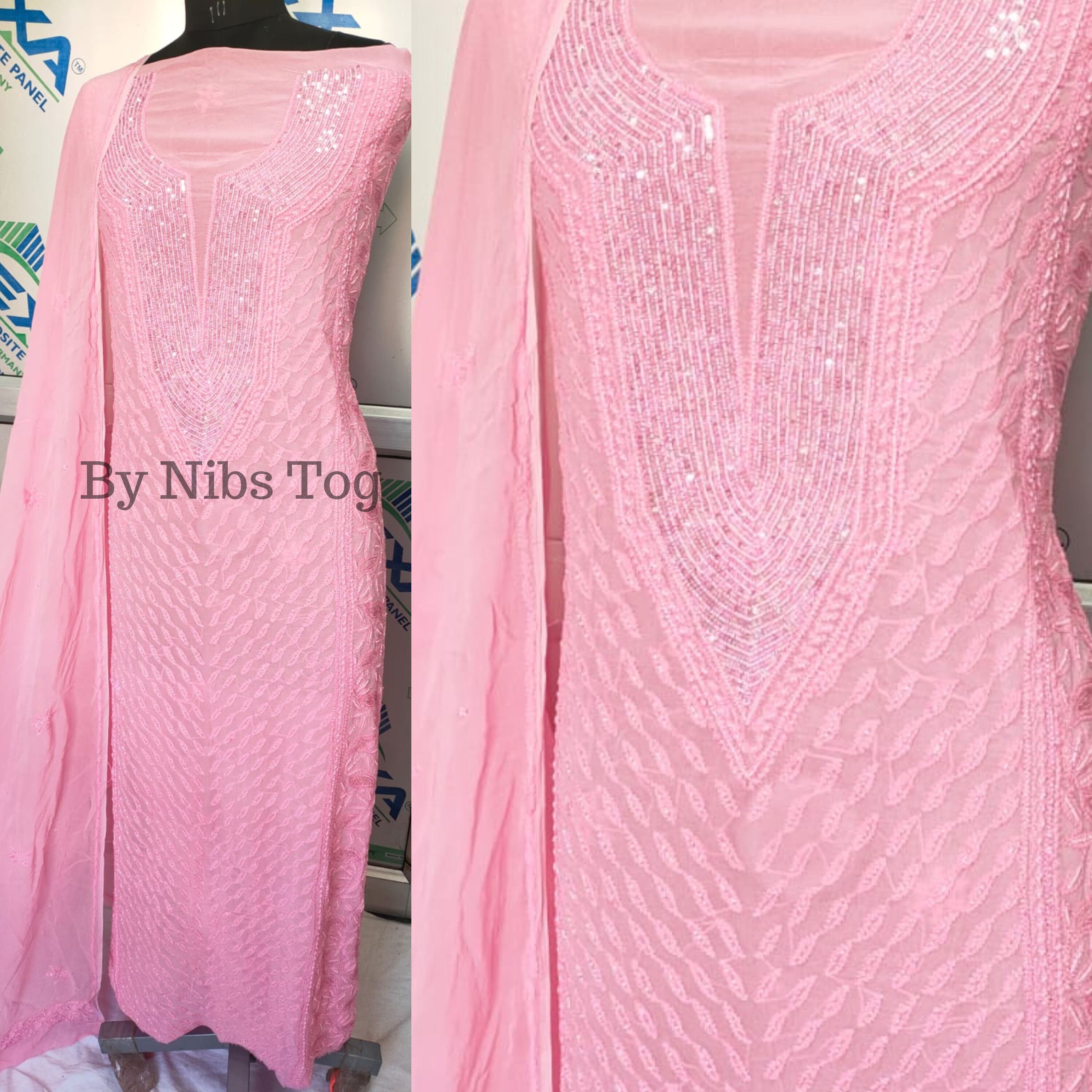 Pink Lucknowi Embroidered Rayon Naira Cut Suit