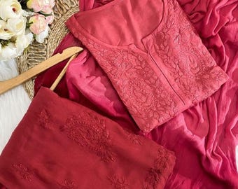 Ombre Chikankari 3 Pc Kurta Set Cotton Salwar Kameez with dupatta for Women