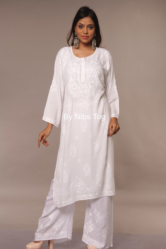 Chikankari Hand Embroidered Layered Palazzo Cotton – Indiankala4u