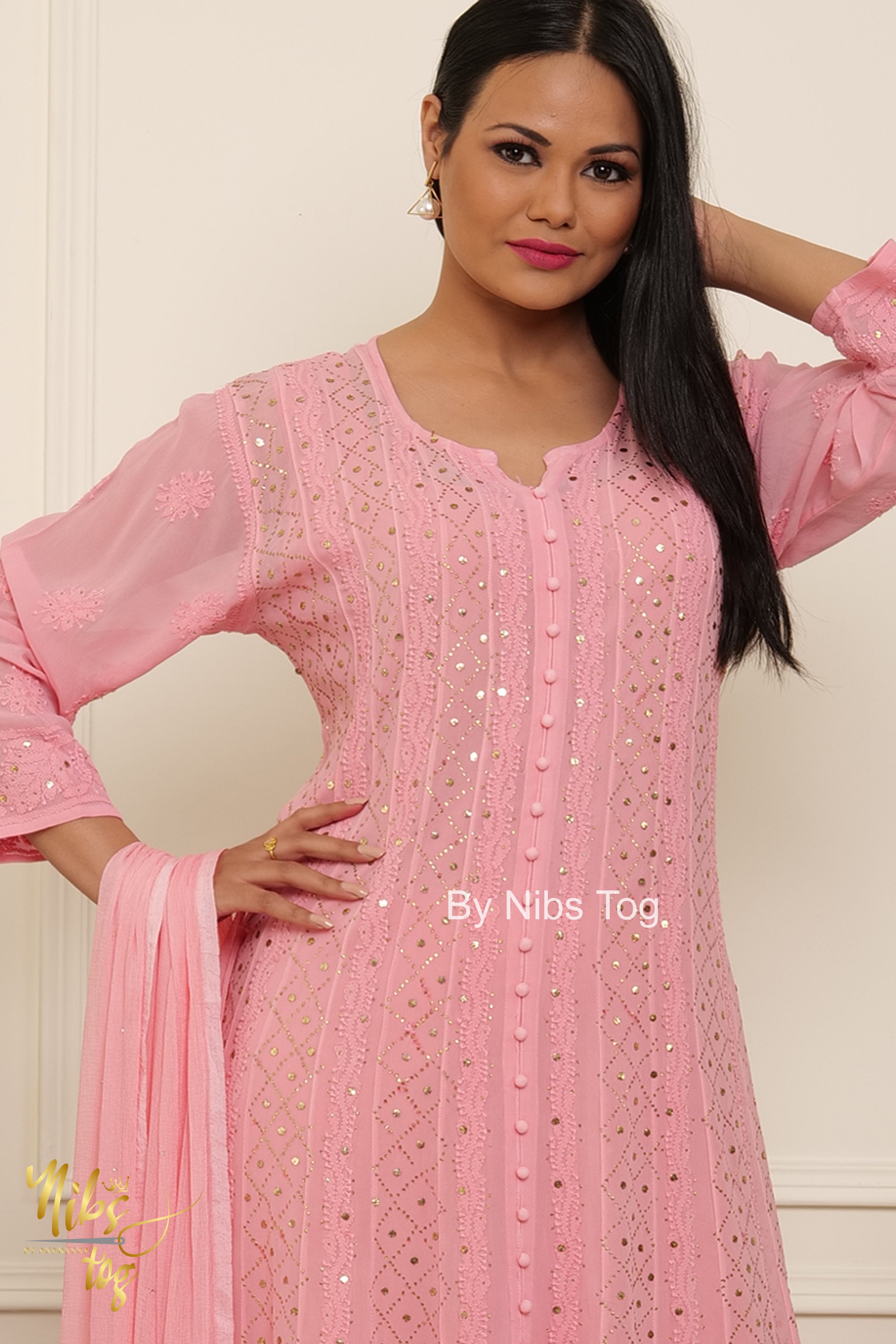 Embroidered Ladies Pink Lucknowi Georgette Suit, Unstitched at Rs 3500 in  Lucknow