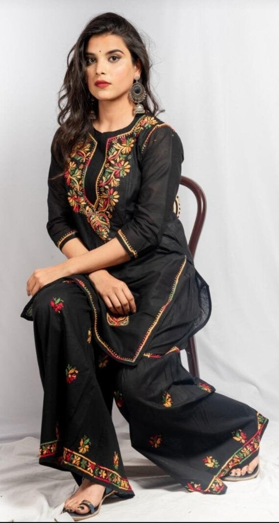 Customary Black Georgette Casual Kurti with Chikankari and Lucknowi Work  Work Buy Online -