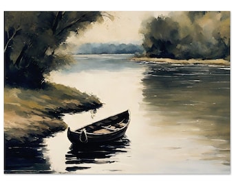 Bangladesh River Boat Art Print: Serene Village Landscape