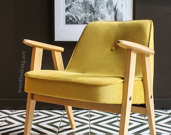 Original Polish mid-century armchair model 366, designed by J. Chierowski, Poland, 1960. Personalization.